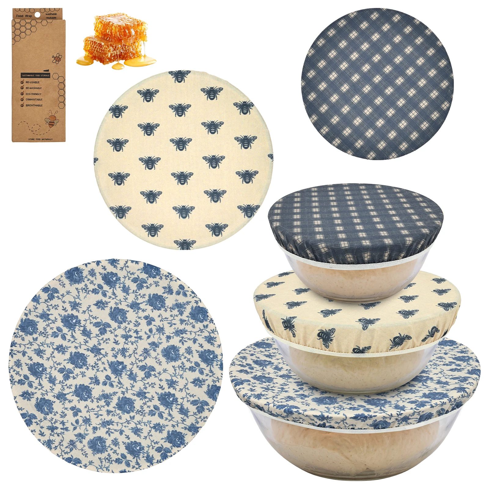 Beeswax Wrap Reusable - 3/6 szt. Ściereczka z wosku pszczelego