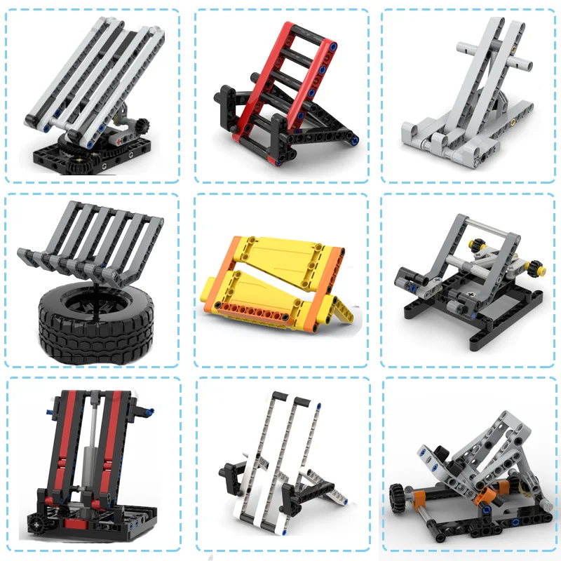 Soporte creativo para teléfono móvil, juego de bloques de construcción MOC, haz de orificio de Pin, montaje de engranaje de ángulo ajustable, soporte, ladrillos, juguetes, regalo