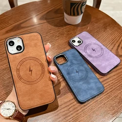 For Magsafe Magnetic Wireless Charging Case For iPhone 15 14 13 12 11 Pro XS Max XR X 8 Plus SE 2022 2020 TPU Edge Pu Back Cover