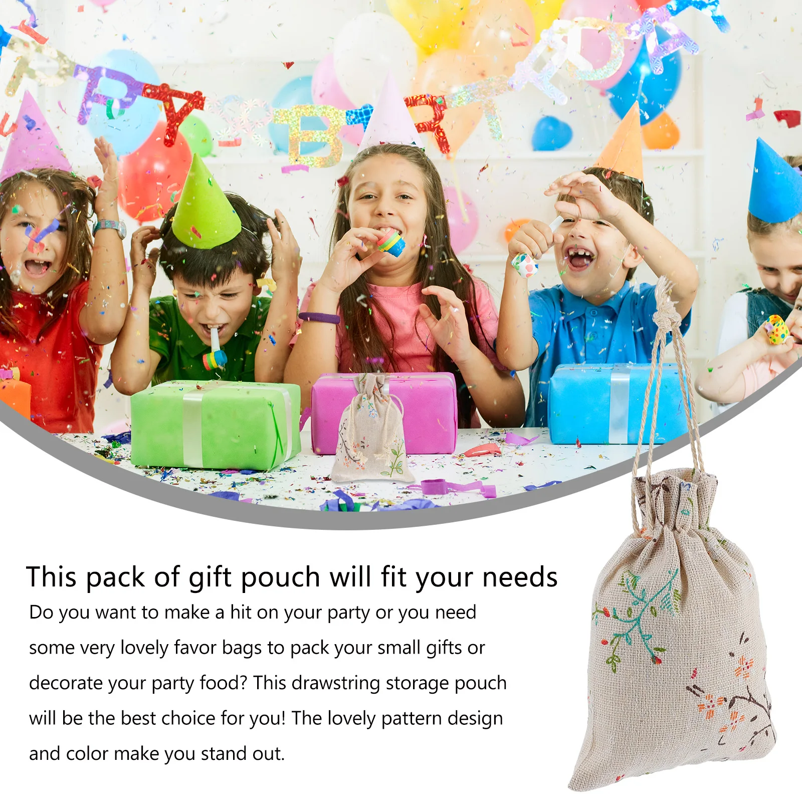 

50Pcs Drawstring Bags Pouches Burlap Sachet Bag Floral Print Durable Reusable Eco Friendly Wedding Gift Packaging Jewelry