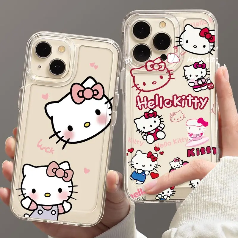 Sanrio Hello Kitty Happy KT Lovely Phone Case For iPhone 15 14 13 12 11 Pro Max 7 8 Plus SE XR XS MAX Y2K Girl Anti Fall Cover