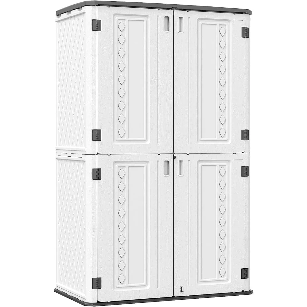 Outdoor Storage Shed,KINYING Storage Cabinet Waterproof Double Doors,52 Cu.ft Resin Vertical Tool Shed ,Backyard,4×2.5×6.6 FT