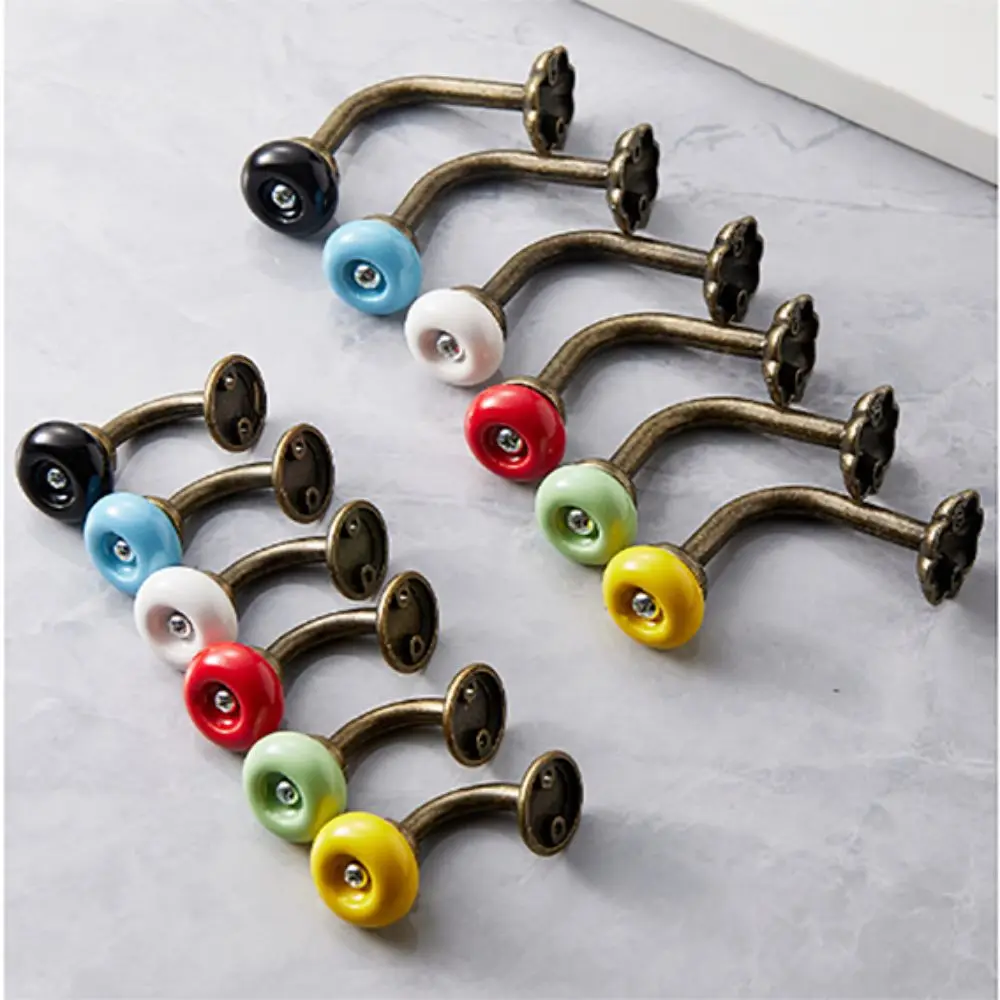 Zinc Alloy Ceramic Coat Hook Double Hole Easy To Install Retro Wall Hook Multiple Colors Punching Bathroom Coat Hanger Bathroom