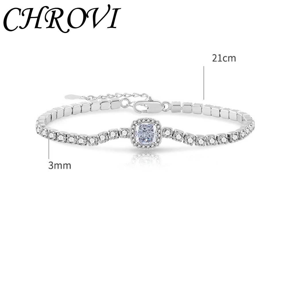 925 Reines Silber Funkelndes Edelstein-Eisblumen-Armband mit Hochkarätigen Diamanten im Prinzessinnen-Quadrat-Design – Detail 5