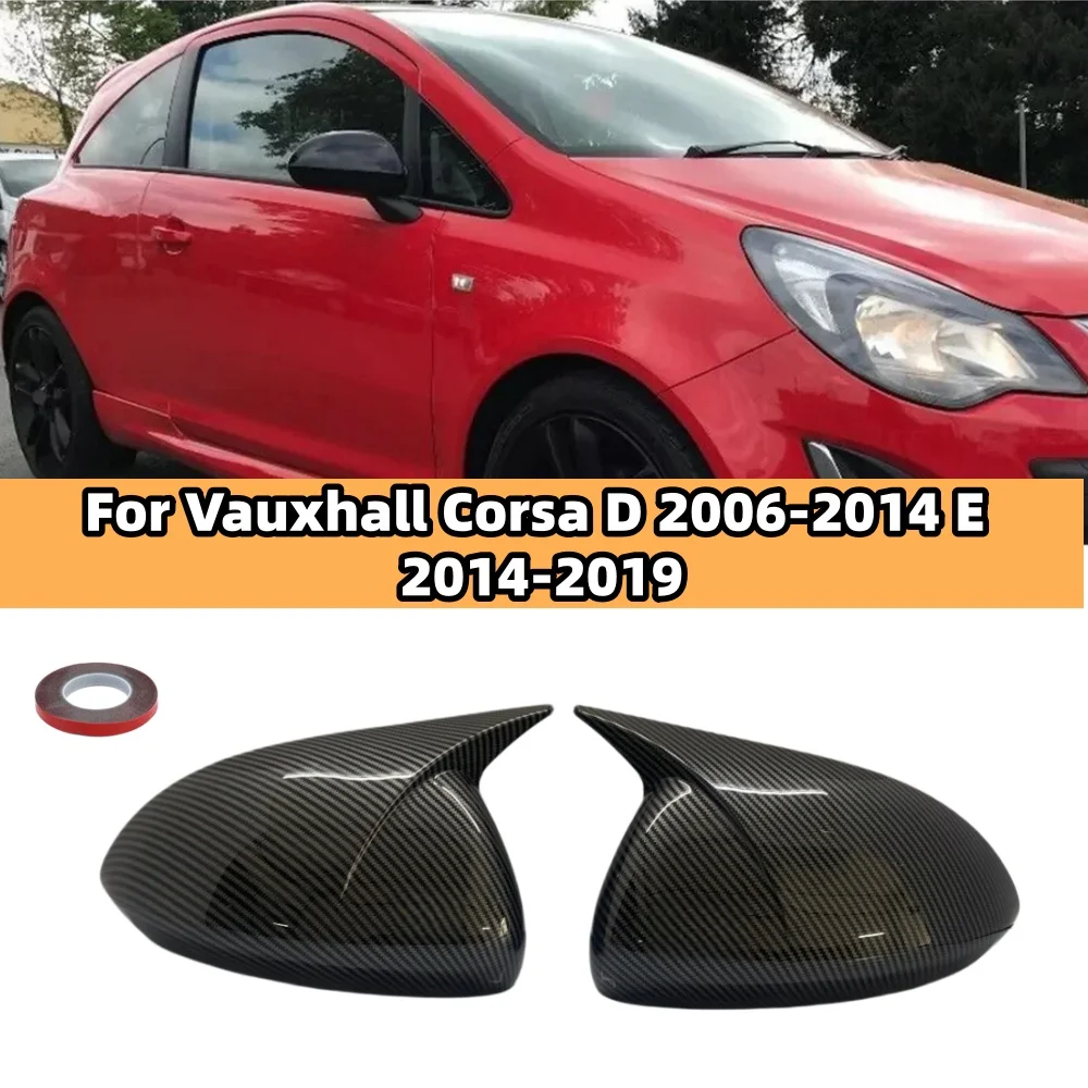  Coque de rétroviseur latéral de voiture noire, compatible avec Vauxhall Corsa D 2006-2014 E 2014-2019, paire, forme corne de bœuf, capuchon de rétroviseur extérieur