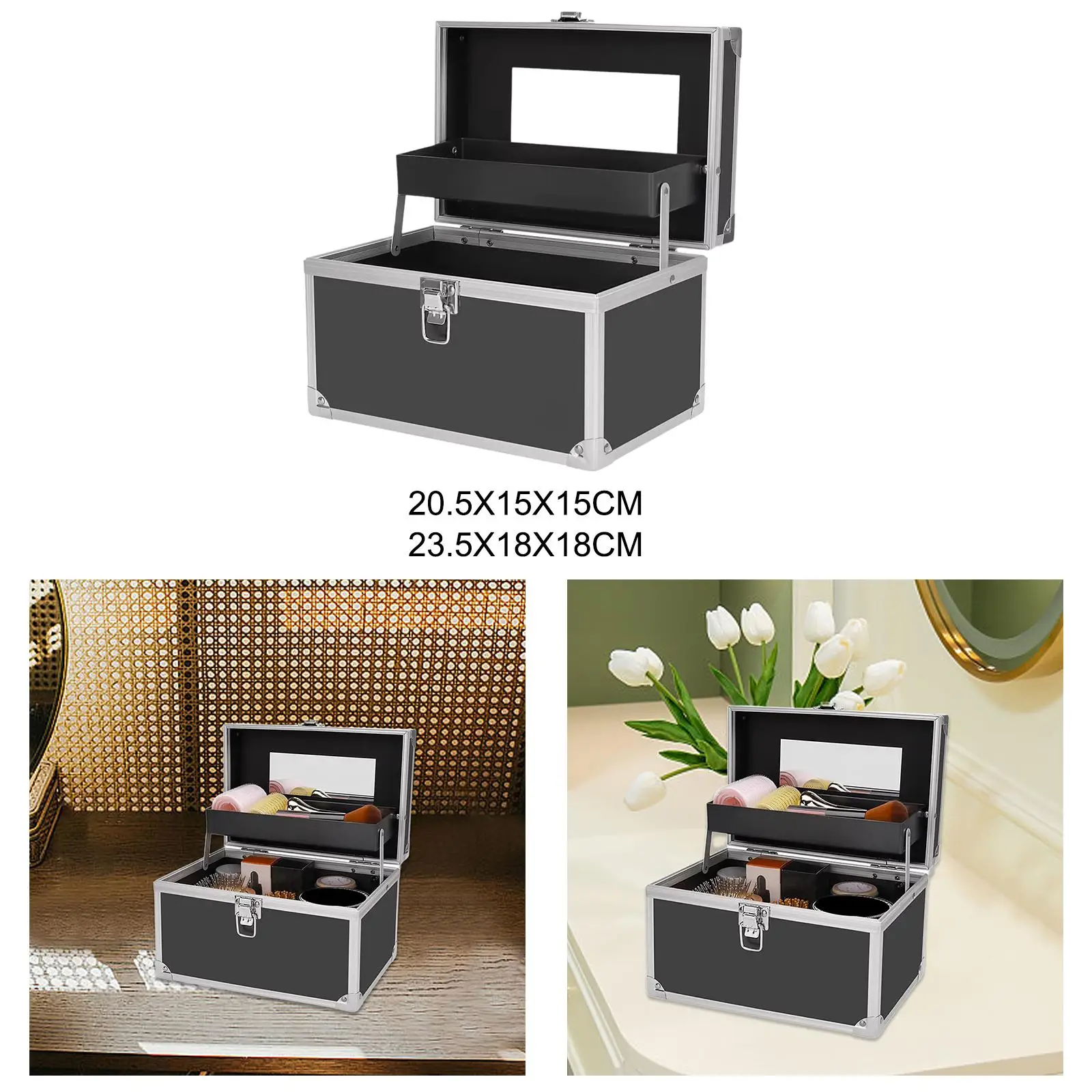 حقيبة مستلزمات الأظافر لتنظيم المكياج وحقيبة حمل للسفر مع مقبض للمكياج