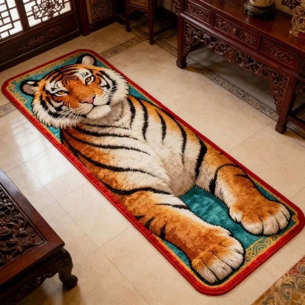 Creativity 2D Flat Tiger Bedroom Carpet Non-slip Abrasion-resistant Doormat Water-absorbing Lifelike Bedside Rug Home Decor