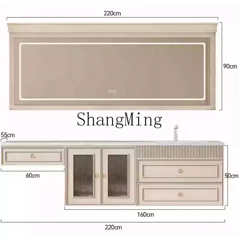 

ZHB bathroom cabinet dresser wash integrated rock slab ceramic seamless basin cream wind toilet wash basin combination