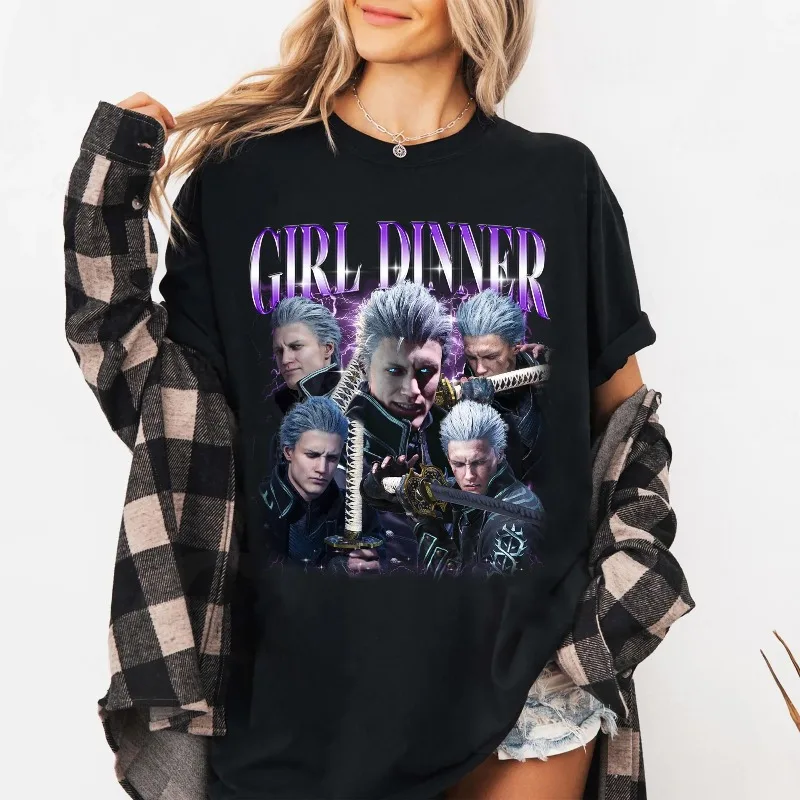 Camiseta con estampado Devil May Cry Vergil para mujer, Top de tendencia a la moda, camiseta de manga corta Unisex de algodón puro para primavera/verano