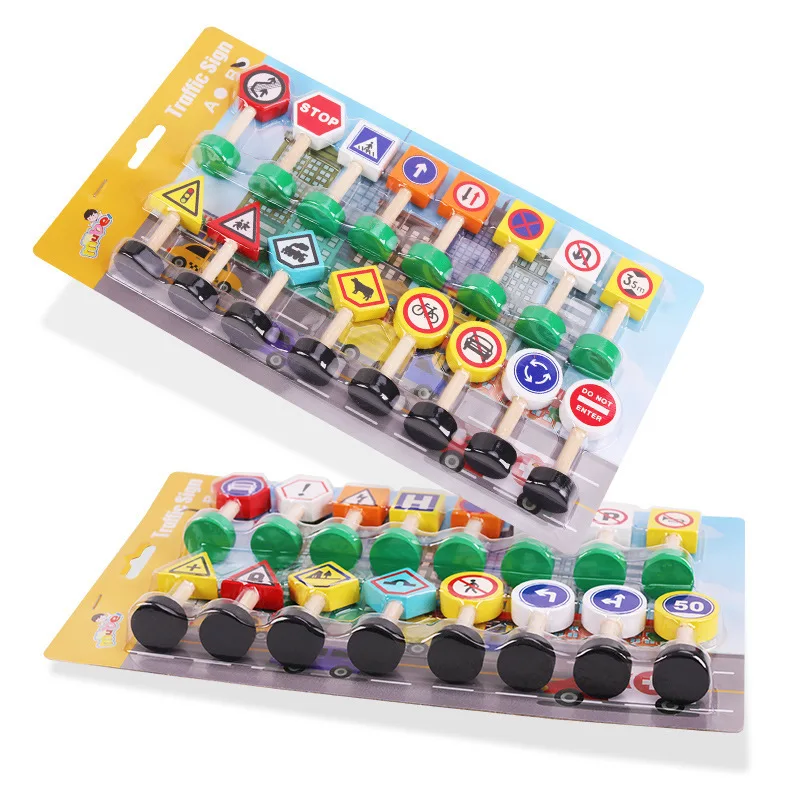 Wooden Traffic Signs,Building Blocks,Children's Educational Safety Awareness Enlightenment,Rail Street View Toy Accessories
