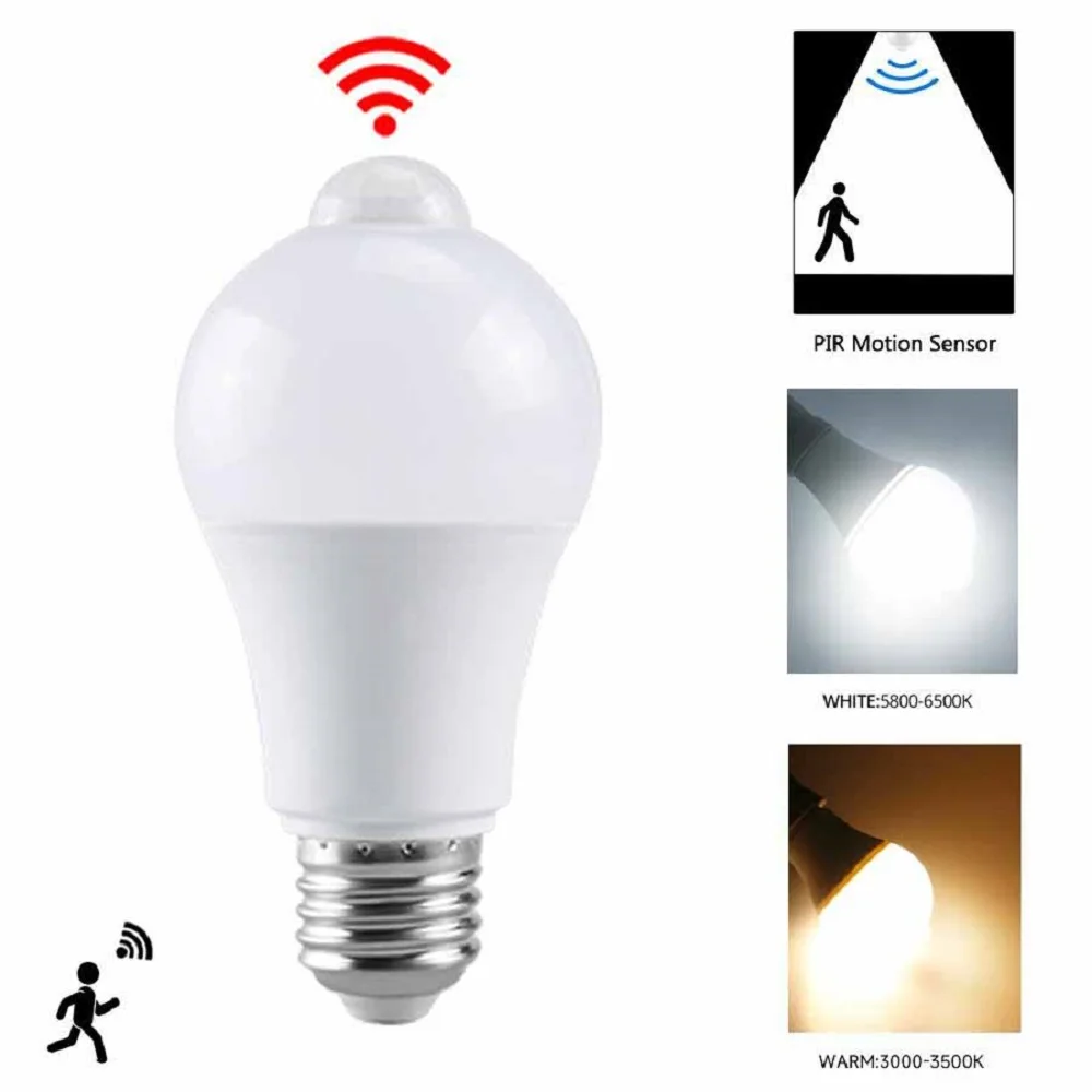 E27 LED Motion Sensor Bulb LED Lamp PIR Sensor Light Bulb Auto ON/OFF Night Light For Porch Stairs Garage Security Lights