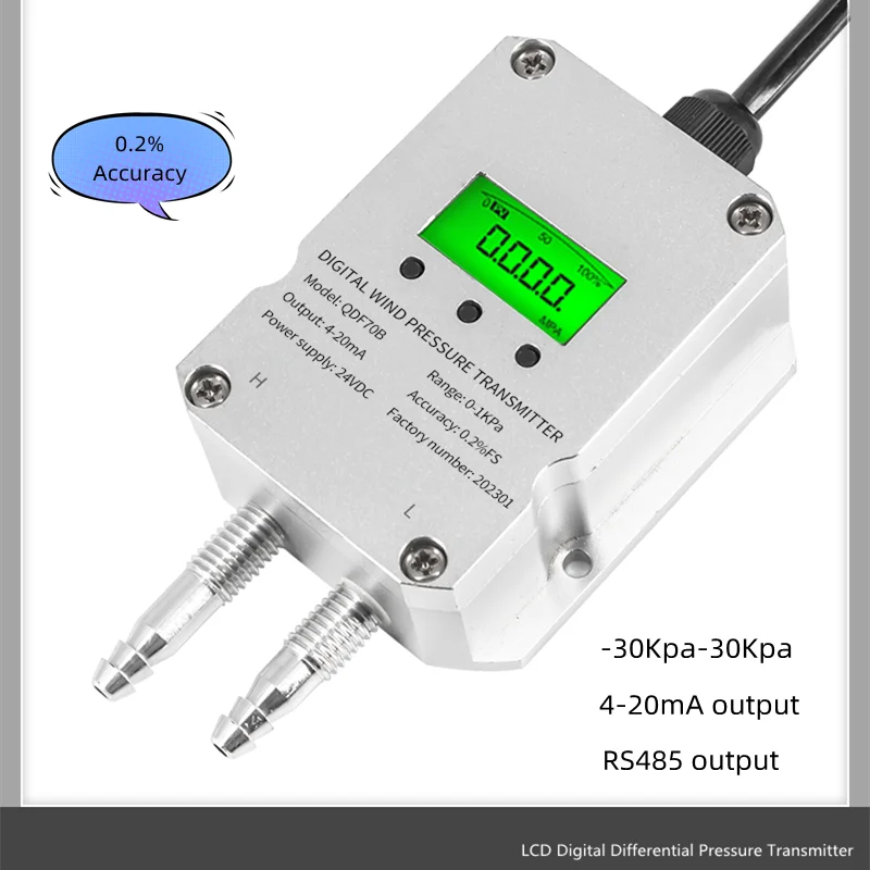 

Air Wind Different Pressure Sensor Transmitter -30Kpa ~30Kpa 4-20mA 0-10V RS485 Display Differential Sensor Transducer