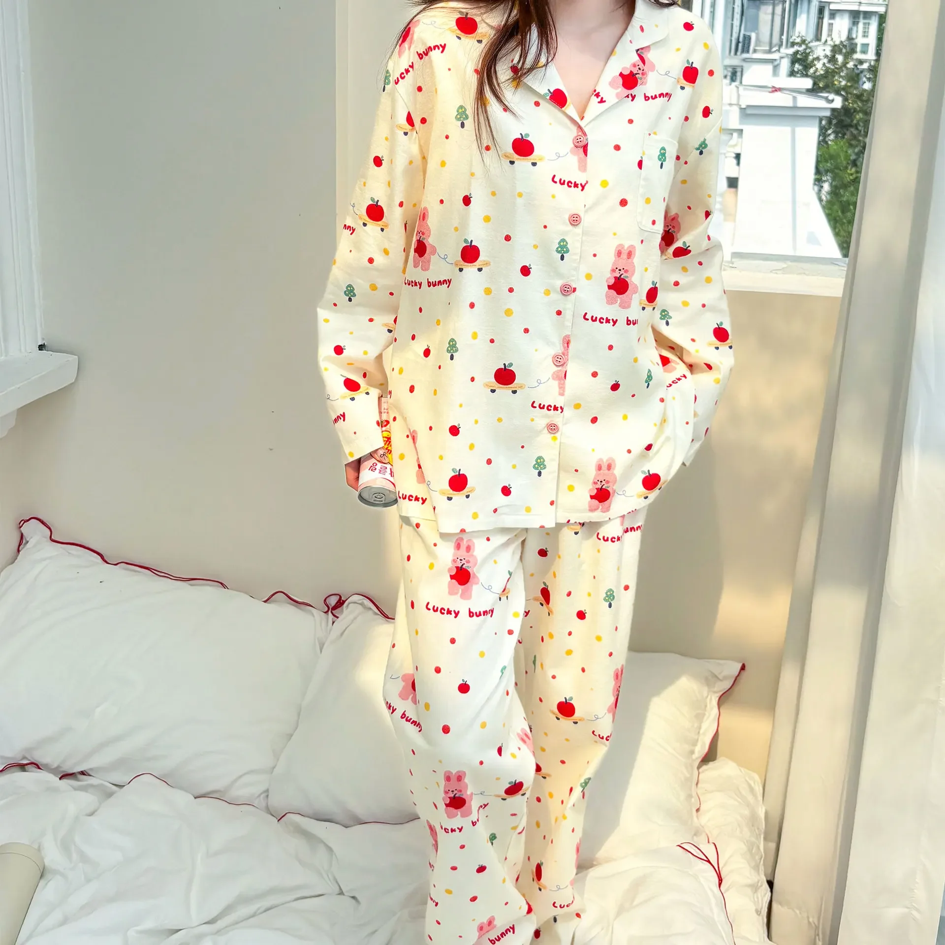 

Room wear ladies pajamas set woen sleepwear cotton rabbit