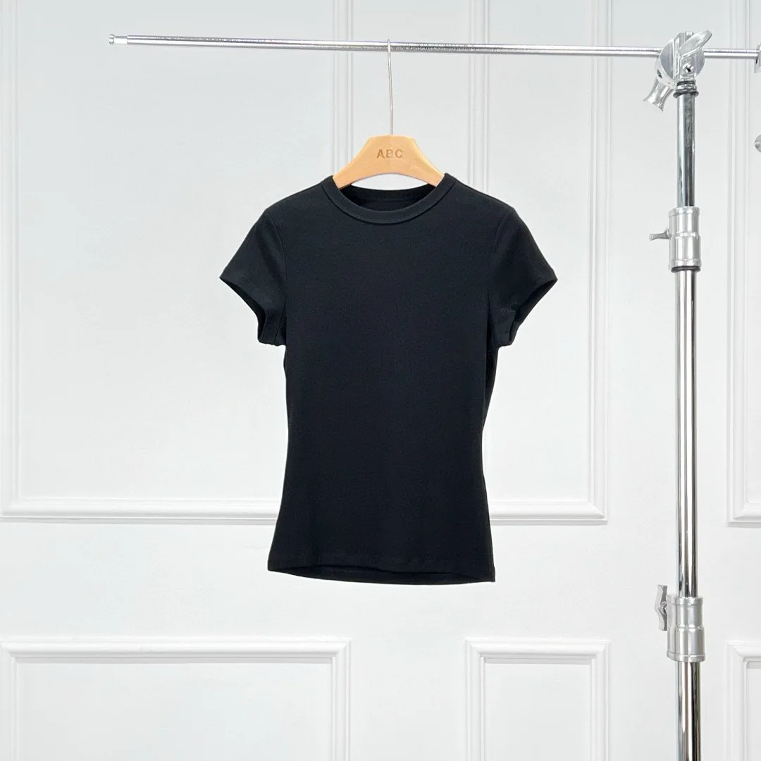Spring and Summer New Cotton Slightly Elastic Leisure Classic Black and White Models Ms. Round Neck Short-sleeved T-shirt