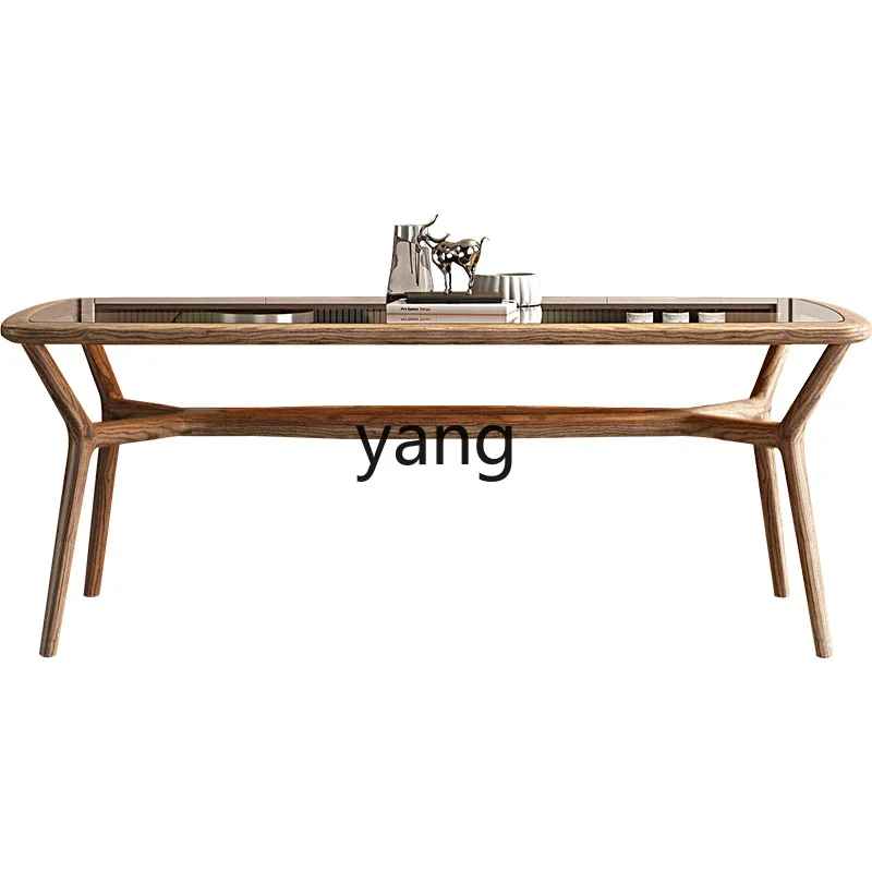 

Lmm household small apartment dining table modern simple rectangular solid wood dining table and chair combination