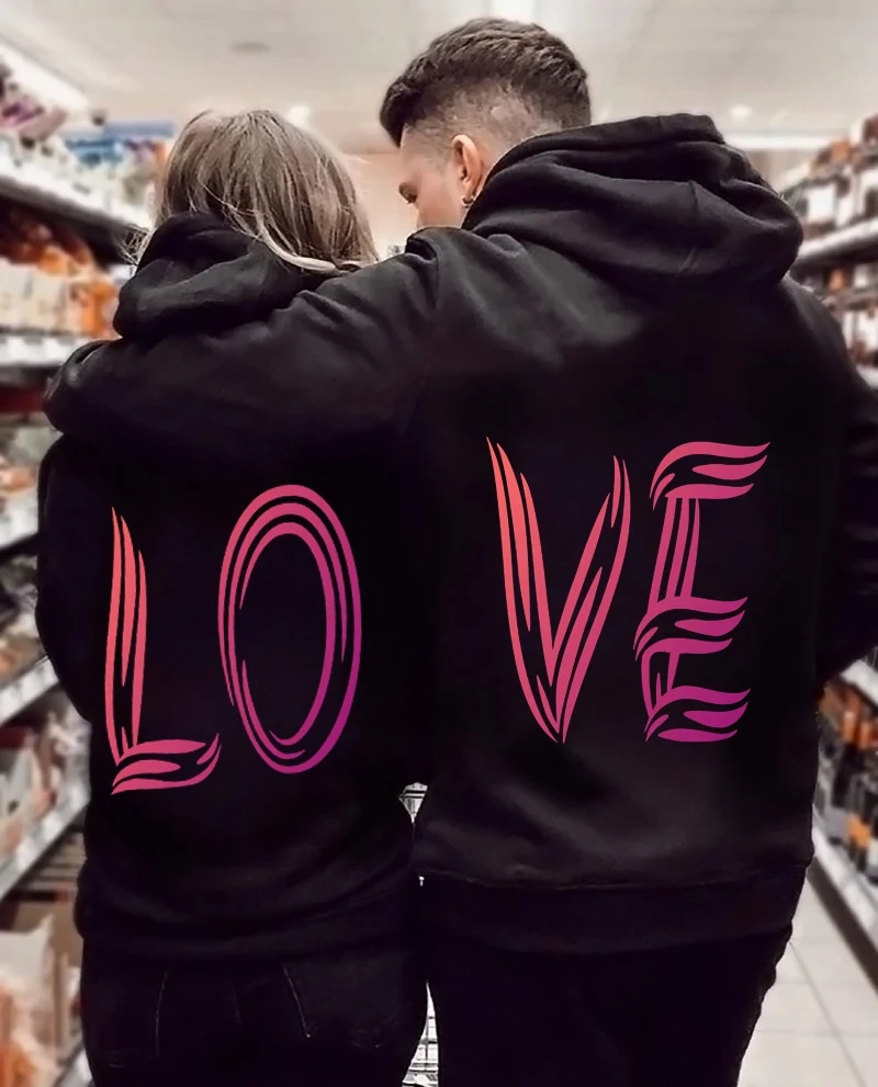 

Lover Hoodies Sudaderas Print Love Heart Couple Sweatshirt Women Men Hooded Clothes Hoodies Women Couples Matching Clothing Set