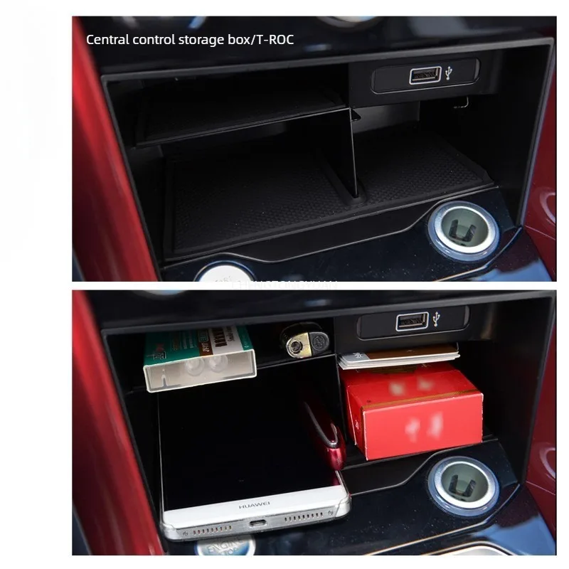 Car Central Storage Box For VW Volkswagen T-ROC 2017-2021 TROC T ROC Storage Console Tidying Container Organizers Auto Tray