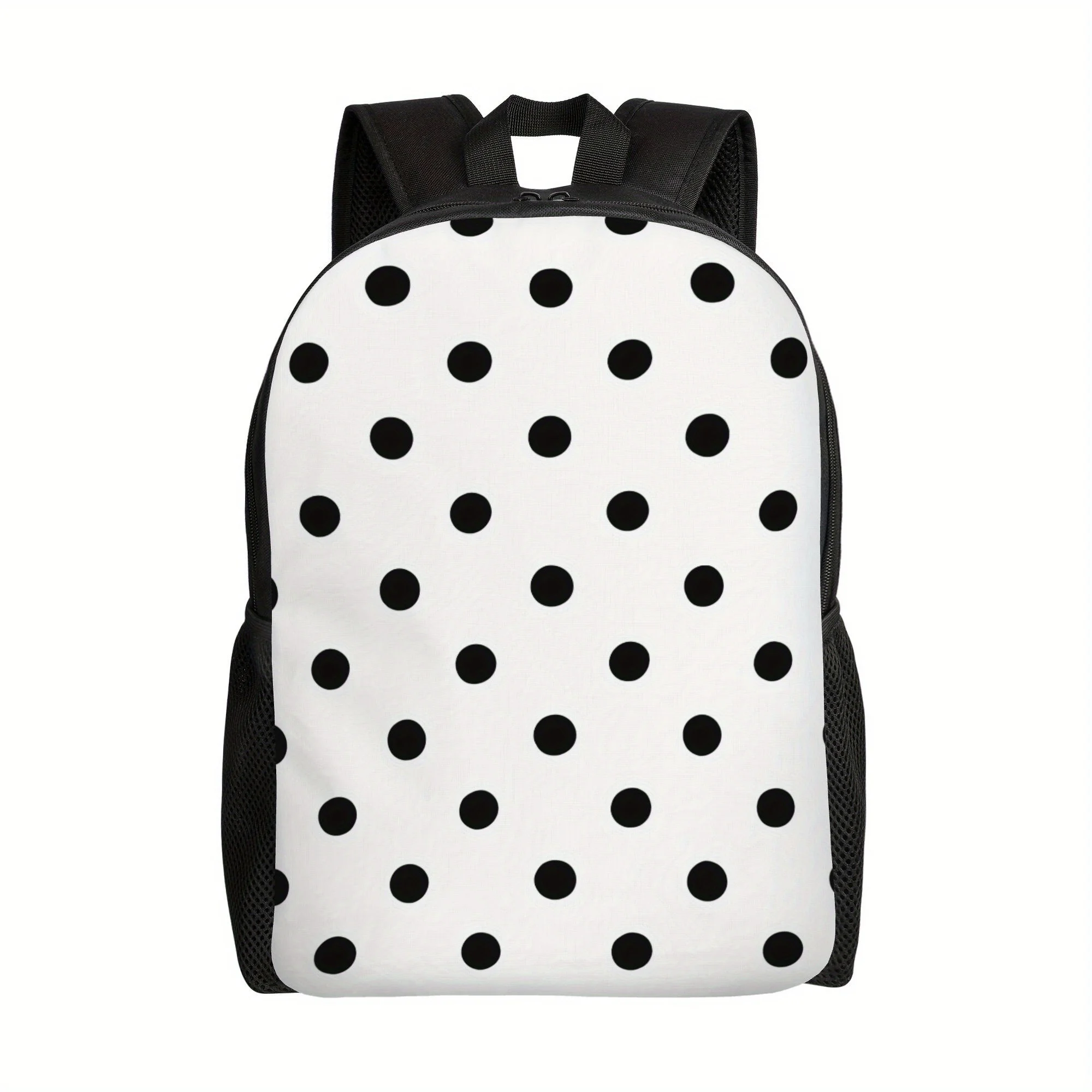 

Single-layer casual backpack, simple white and black polka dot design, suitable for various dresses and moods