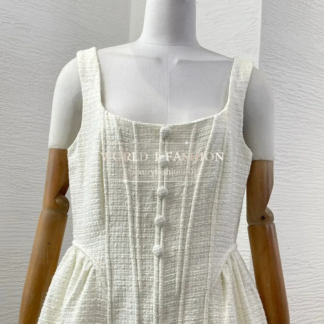 

2025 New White Sleeveless Squared Collar Mini Dress High Quality
