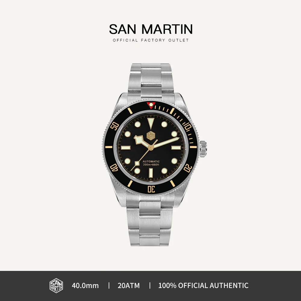 Relojes mecánicos San Martin para hombre 40mm BB58 Retro buceo NH35 reloj automático para hombre 20Bar impermeable zafiro luminoso SN0008