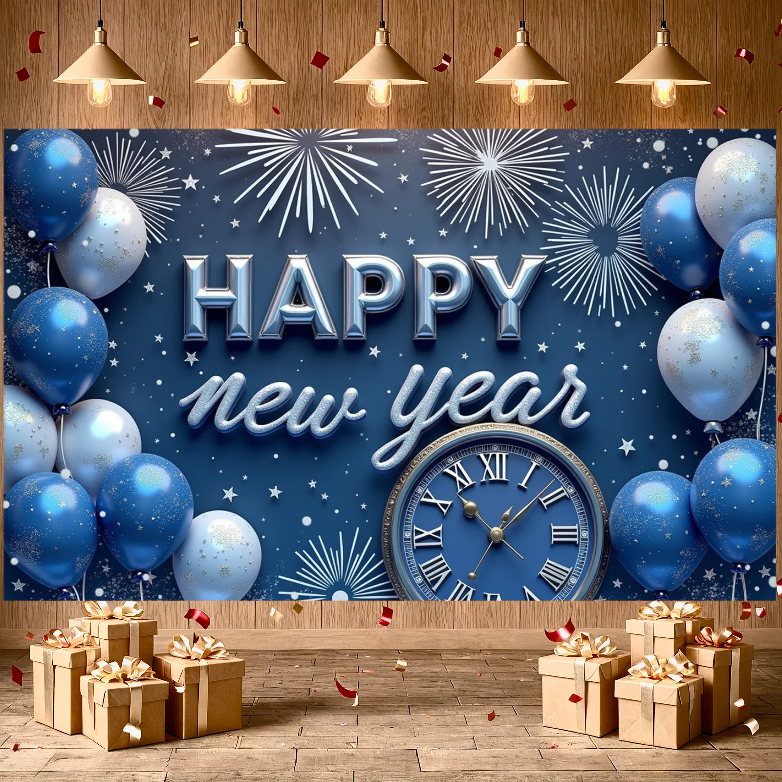 New Year Display Metallic Balloons Yearly Display New Year Celebration Banner Festive Happy New Year Banner For Yearly Festival