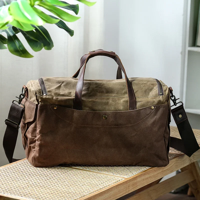 Wasserdichte Wachs Canva Leder Herren Reisetasche Tragetaschen Gepäck tasche Vintage tragen große männliche Reisetasche große Nacht Wochenend tasche