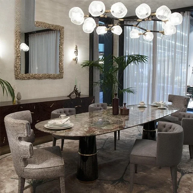 Modern simple luxury natural marble dining table designer villa restaurant dining table