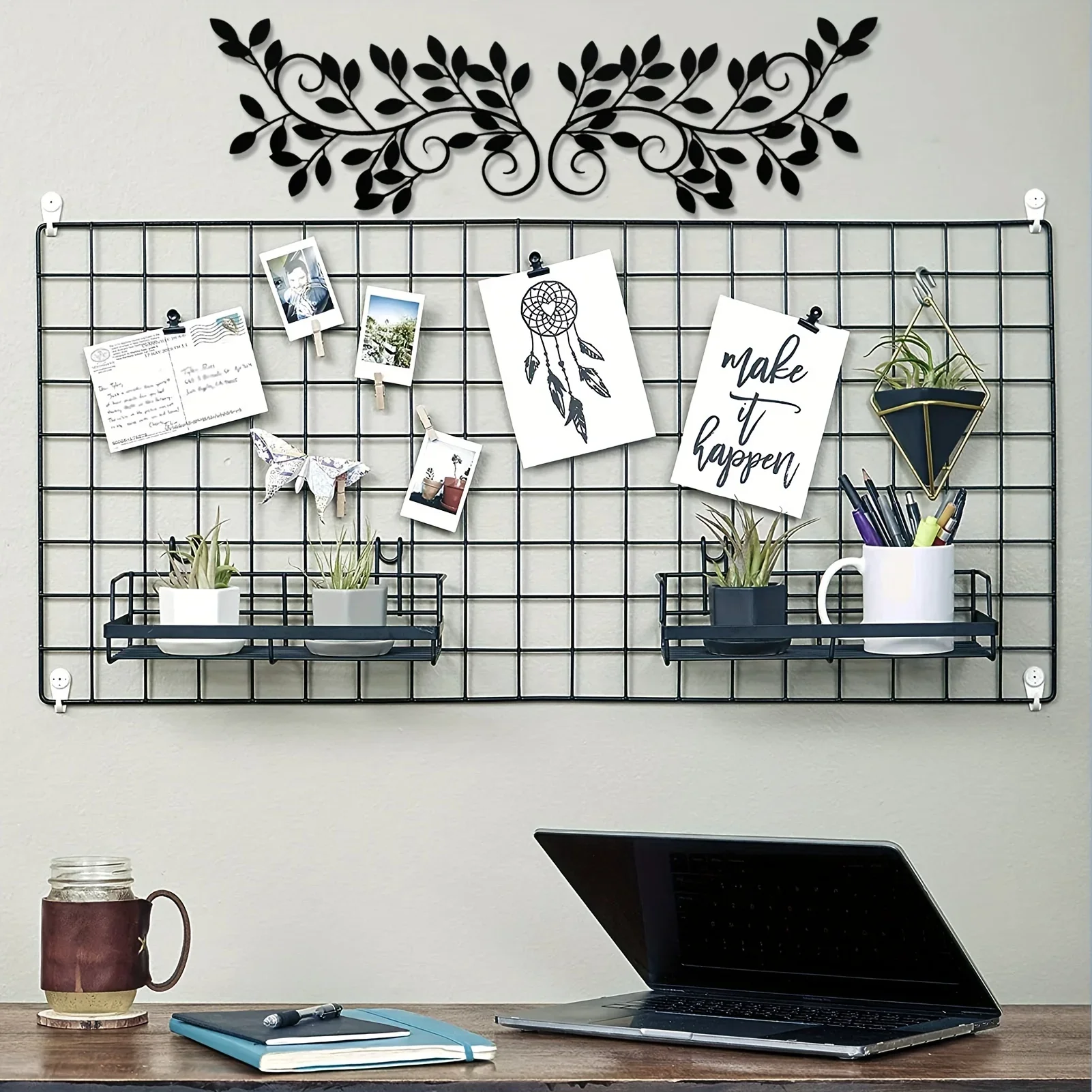 2 Pieces Wall Art Ornament Wall Hanging Sign, Metal Tree Leaf Wall Decor Black Vine Olive Branch Leaf Kids Room Kindergarten