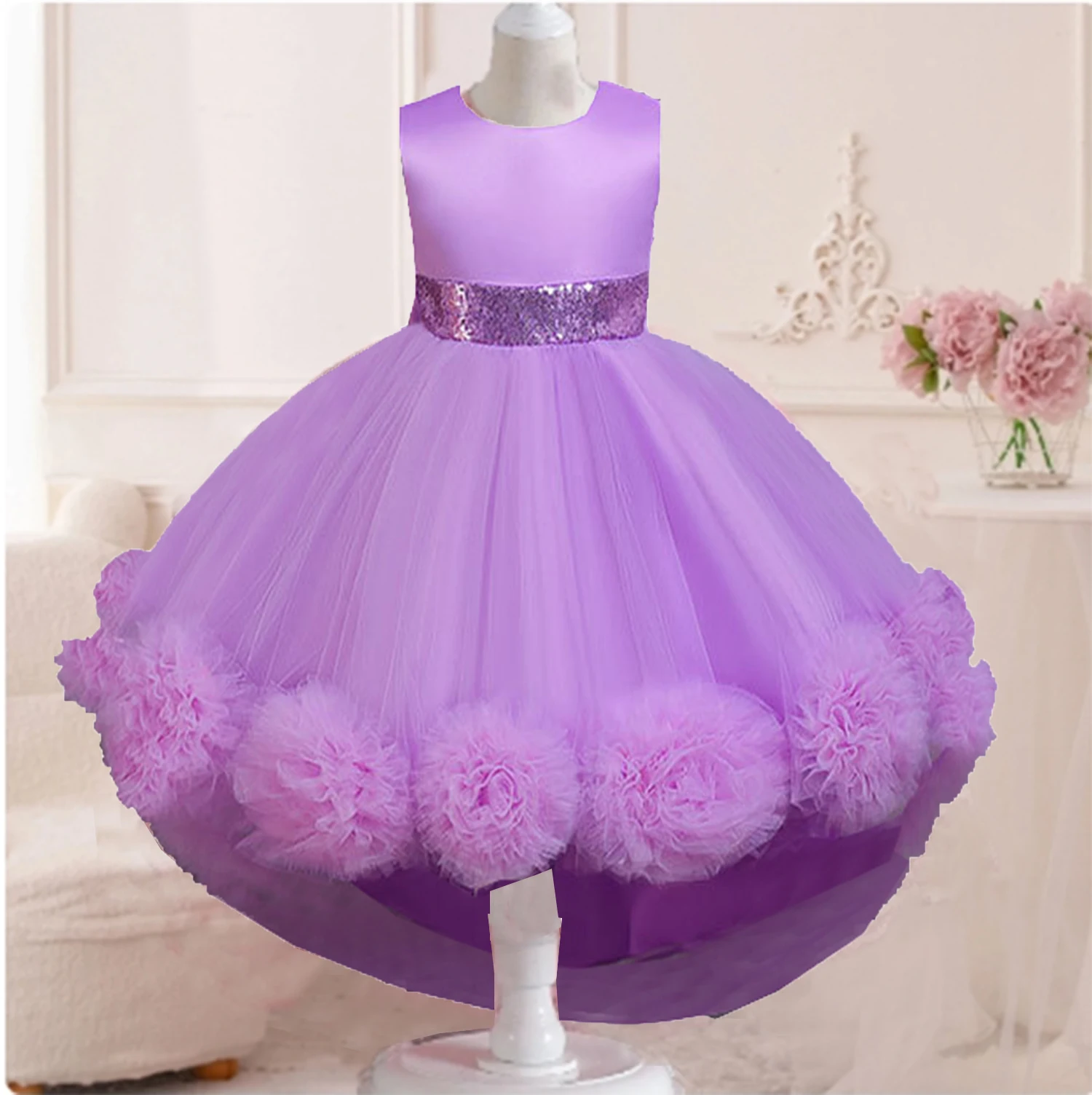 

Stunning Little Girls Sequined Ruffled Birthday Party Graduation Ceremony Formal Easter Dress