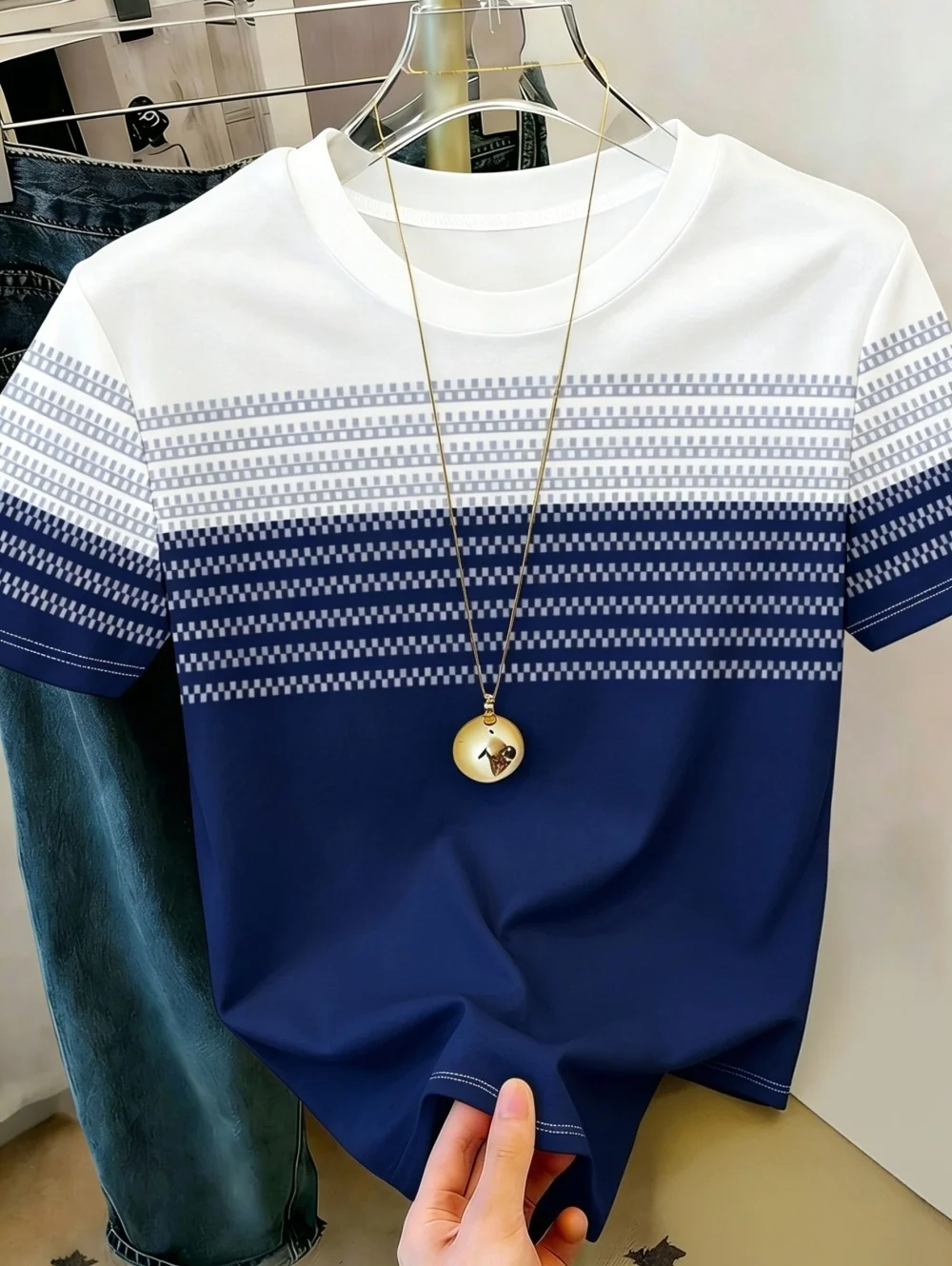 Damen Casual Gestreiftes Bedrucktes T-Shirt Kurzarm Mode Einfaches Herzförmiges Grafik-T-Shirt Urlaub Sommer Damenkleidung – Detail 7