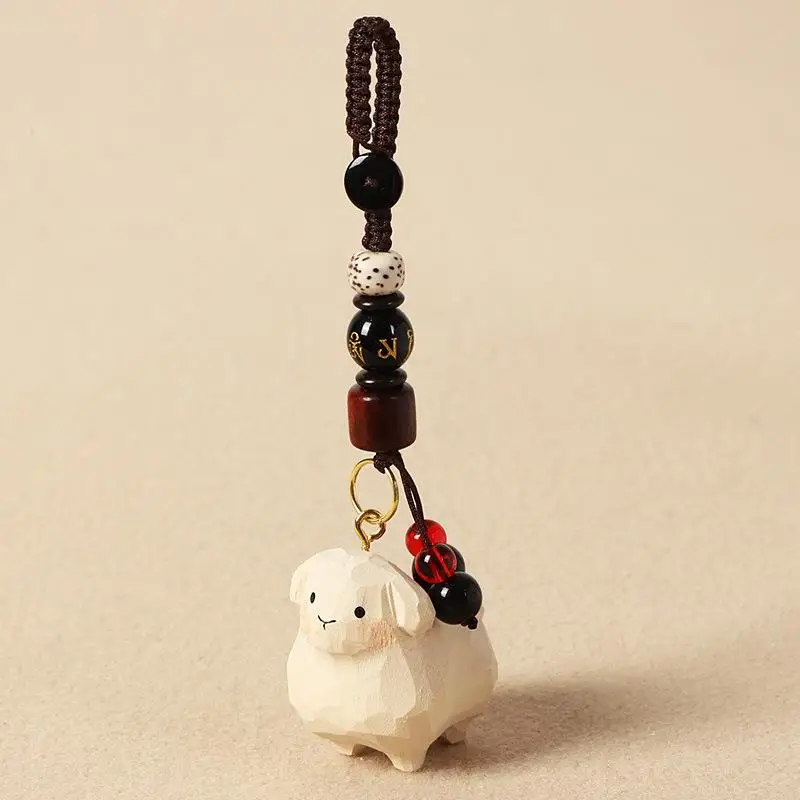 Handgeschnitzter Holzlamm-Schlüsselanhänger, Niedlicher Exquisiter Taschenanhänger, Kreatives Hängeornament, Einzigartiges Geschenk, Schreibtisch- und Wohndekoration – Detail 3