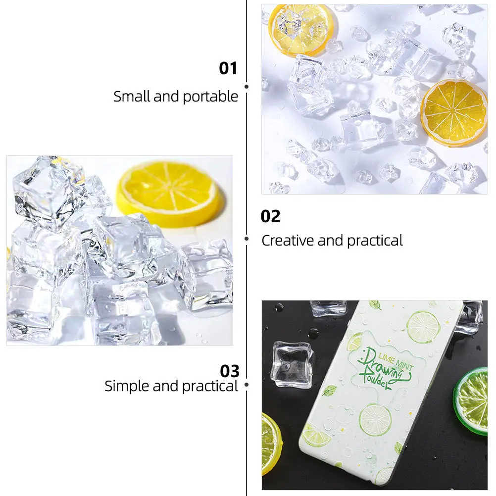 

200Pcs Ice Cubes Props Acrylic Artificial Realistic Shiny Reusable for Photography Home Bar Kitchen Decoration Display