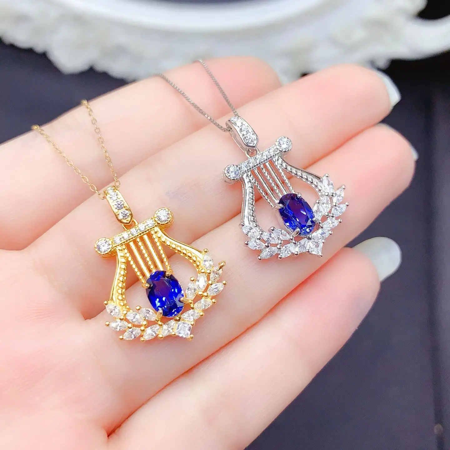 

Vintage Design 925 Silver Harp Pendant Natural Tanzanite Pendant for Vacation 5mm*7mm 0.7ct Genuine Tanzanite Silver Jewelry