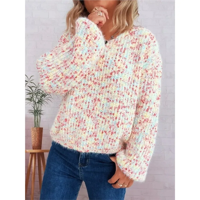 

Gentle wind color point lazy sweater, with loose soft waxy knitted sweater top