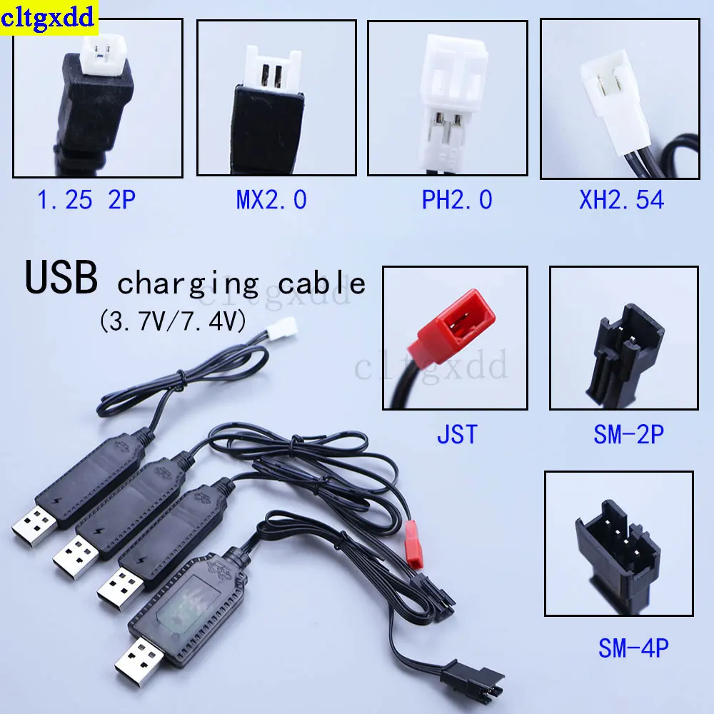 

Cltgxdd 1piece LED charger USB cable 3.7V/7.4V power cable 1.25/MX2.0/PH2.0/XH2.54/JST/SM-2P/SM-4P aircraft toy connector