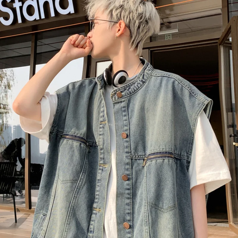 سترة رجالية للربيع والصيف ملابس خارجية بدون أكمام سترة غير رسمية رائعة معطف أمريكي عتيق بدون أكمام #4