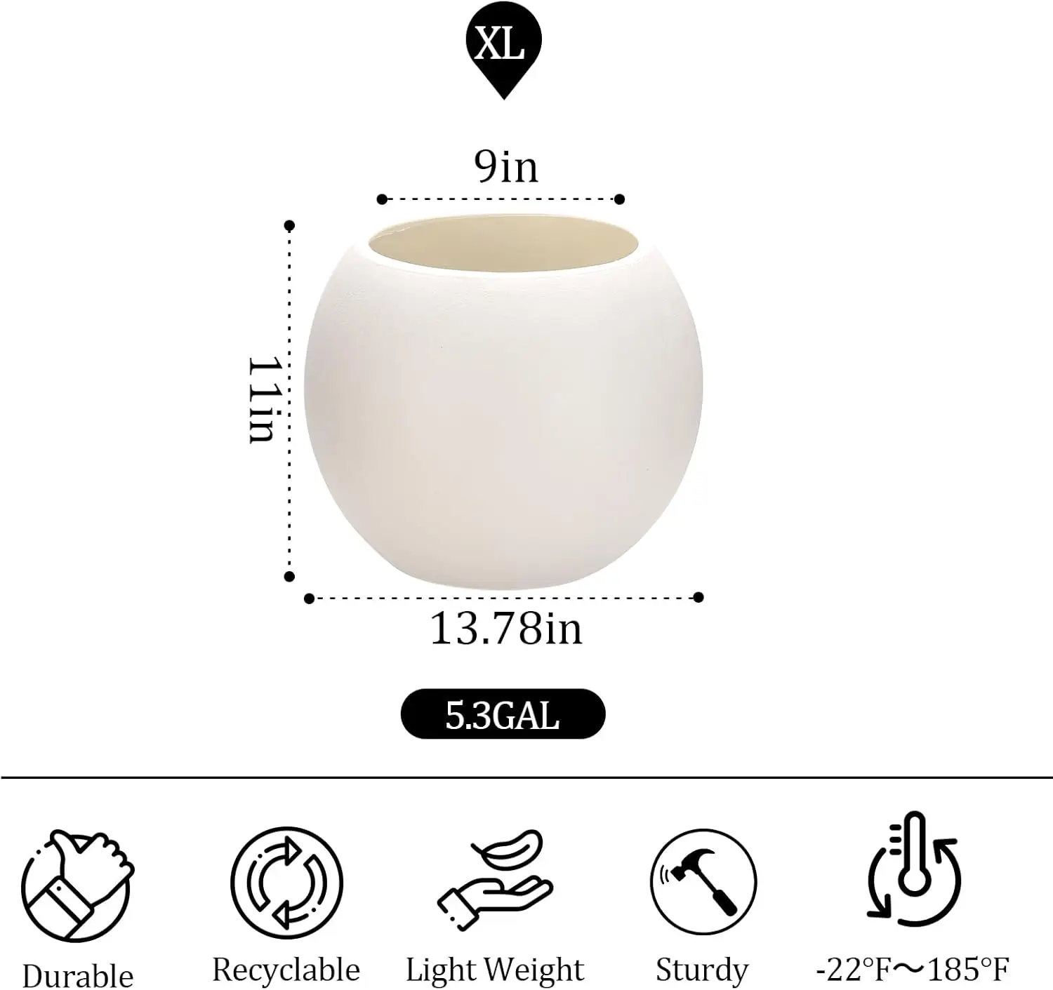 Large Round Planter,Planters,Durable Plastic Material Sphere Planter with Drainage Hole & Rubber Plug Weather Resistant,Plant Pot