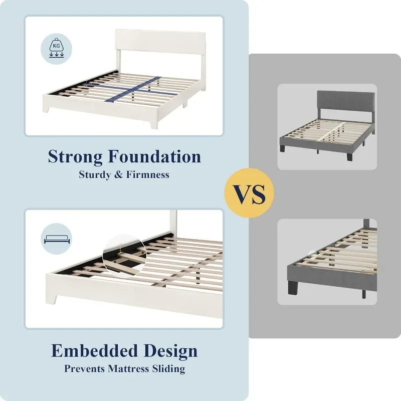 Cadre de Lit Book ine Taille avec Planche de Sauna Réglable, Lit Plateforme en Faux Cuir avec Lamelles de Bois, Fond de Matelas RapDuty