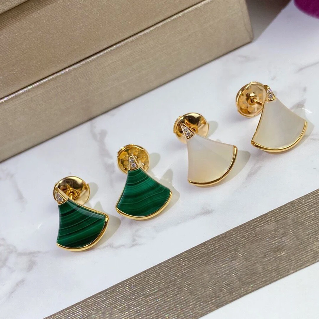 

European High Jewelry Rose Gold Natural Stone Small Skirt Earrings Female Fashion Personalized Brand Light Luxury Banquet Gifts