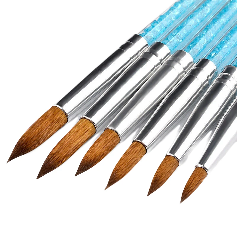 

6Pcs Nail Brush Set Blue Rhinestones Handle Engraving Dotting Drawing Painting UV Gel Carving Pen Manicure Nail Art Tools