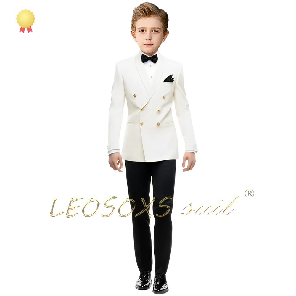 Boys double-breasted suit formal suit with black trousers 2-piece suit, suitable for weddings and events 3~16 years old children