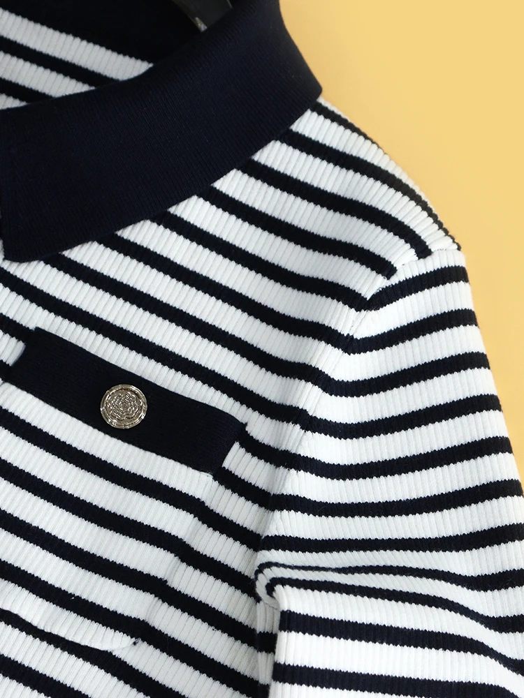 

Faionable Striped Comfortable Long Sve round Ne Knitted Sweater Spring 2025 HEIDD M Home Polyester Fiber Commute Sle...