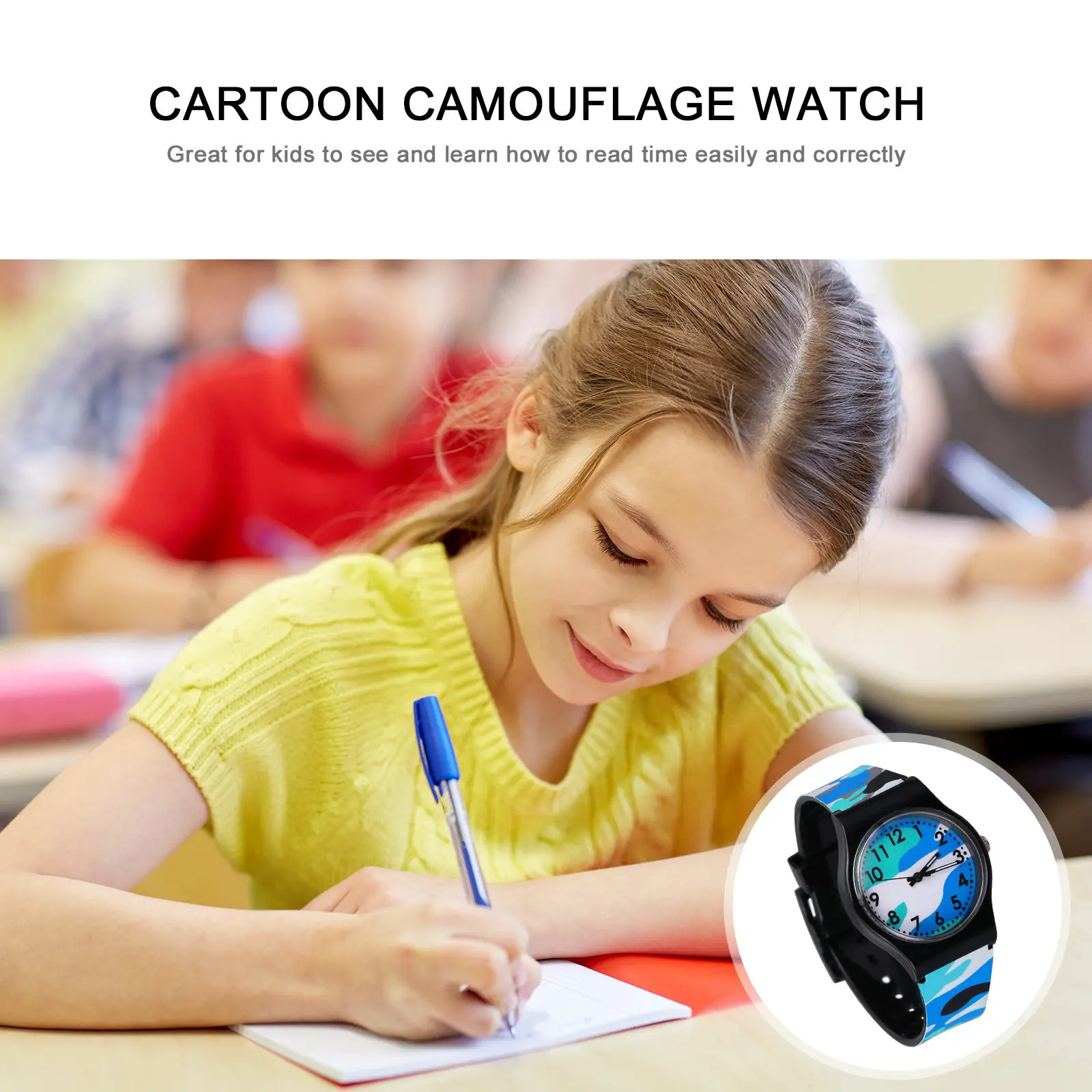 

1 шт. детские часы с камуфляжным рисунком, легкие, удобные, с ремешком из ПВХ, с крупными цифрами, легко читаемые, для школы и путешествий
