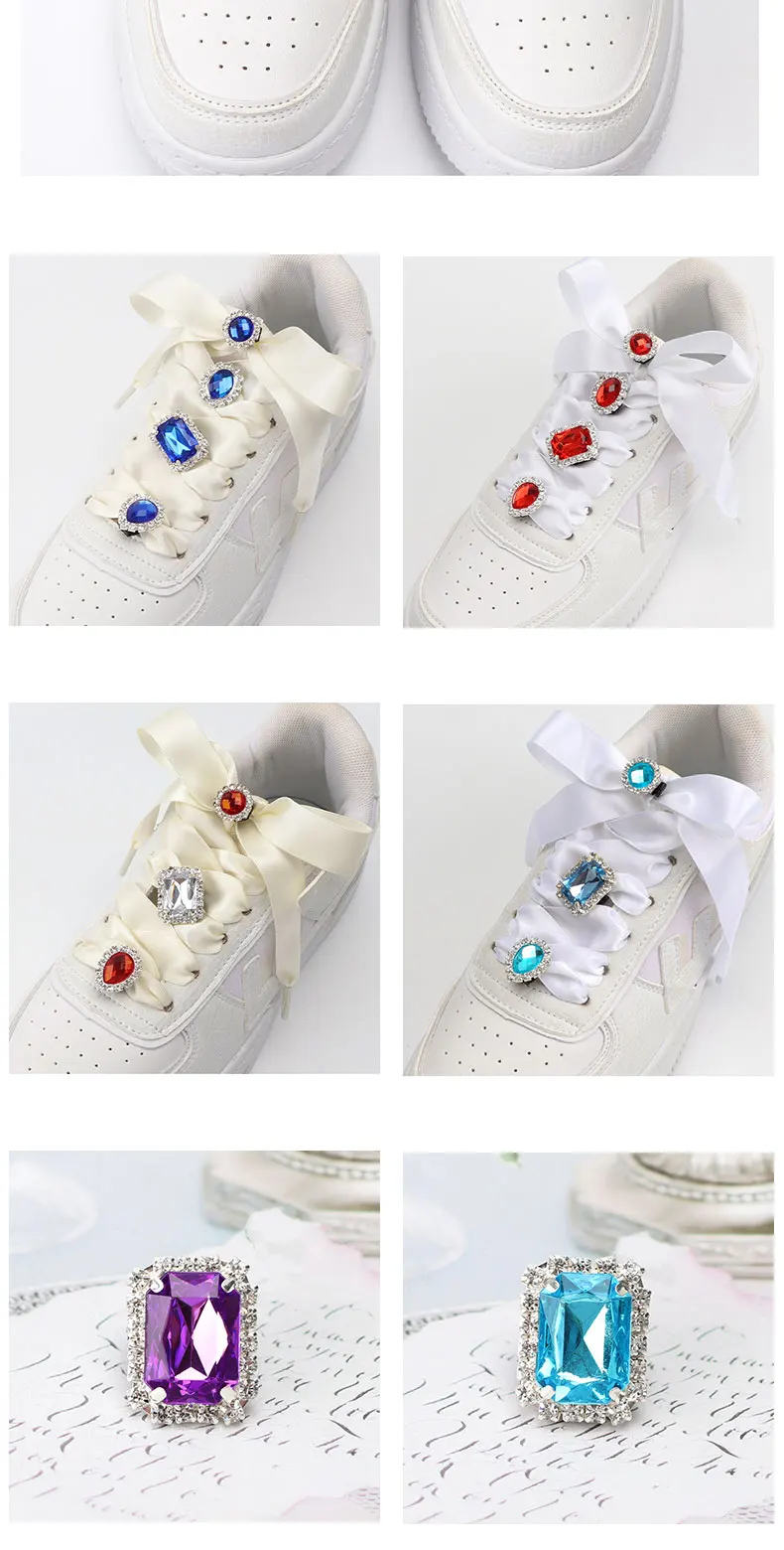 1 Stück Diamant-Schnürsenkel-Dekoration Luxuriöse Glänzende Strass-Schnalle Schuhzubehör Plastik-Schuhcharms Design für Sneaker – Detail 5