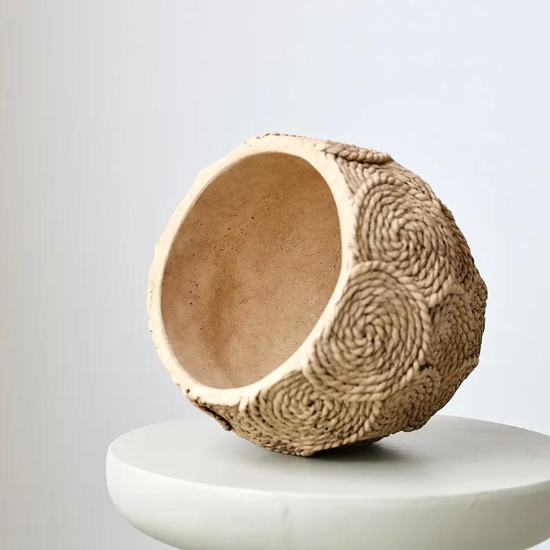 Rural Style Imitation Woven Cement Flowerpot Grass Woven Green Plant Potted Plant Set Living Room