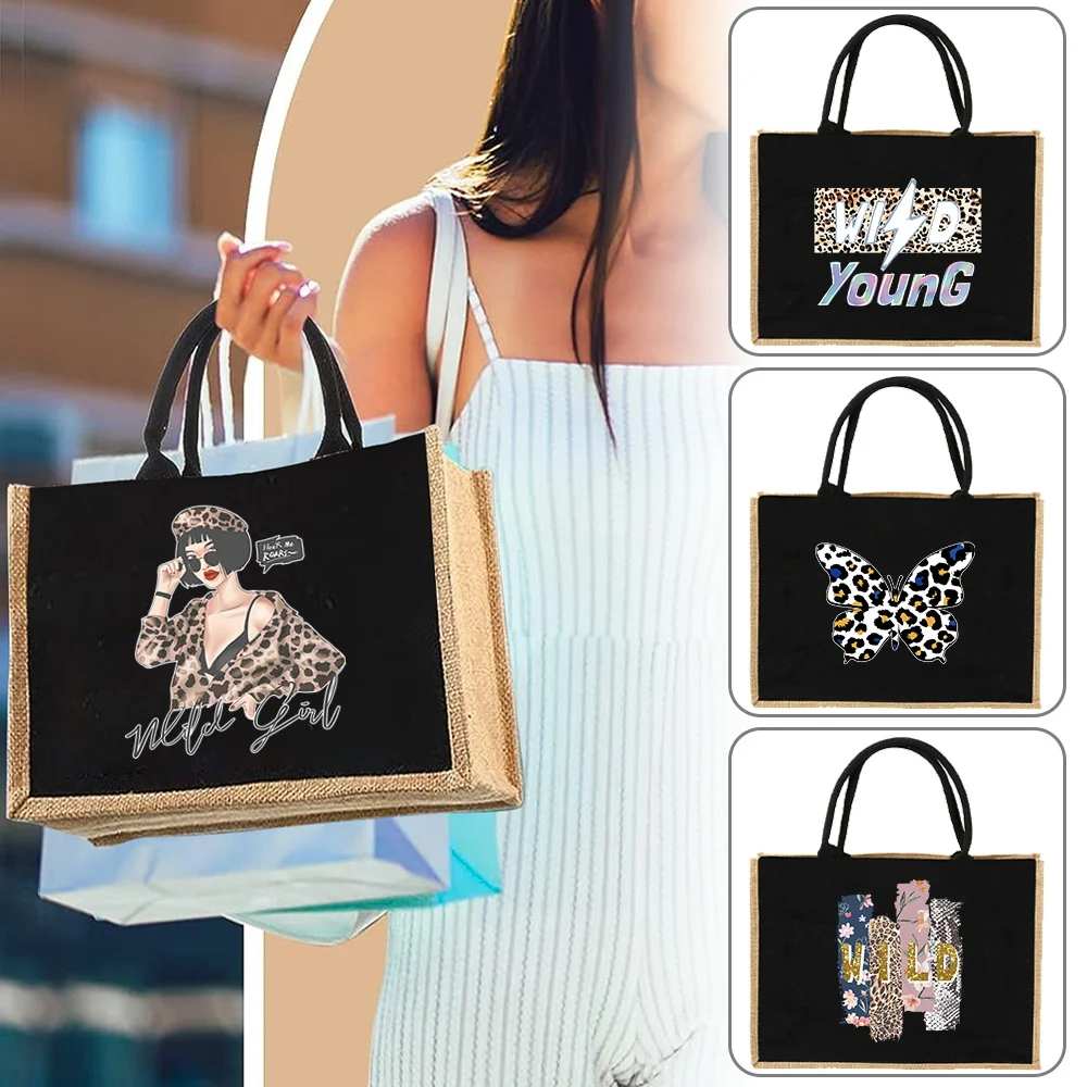 

Handbag Shoulder Bag Sacks Jute Imitation Sacks Linen Bag Women Shopping Pouch Designer Laminated Bags Leopard Print Series Text