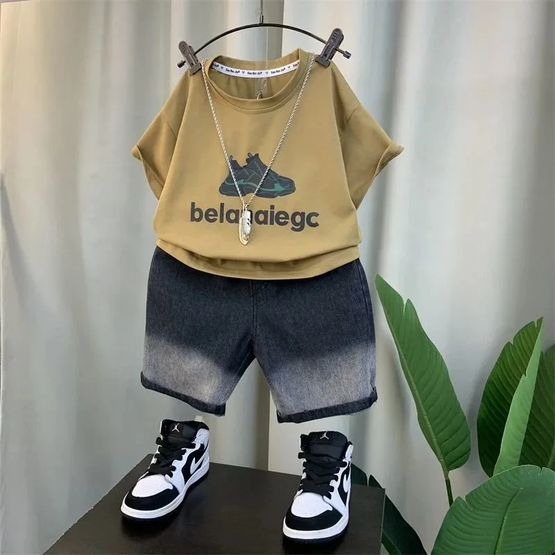 

Boys' Summer Short Sleeve Set 2023 New Fashionable Boys' Baby T-shirt Shorts 2-Piece Clothing Children's Casual Set