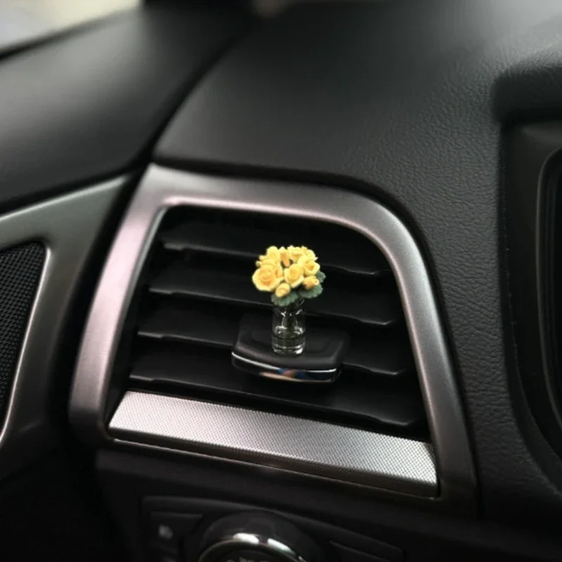 New Mini Rose Sunflower Vase Auto Center Console Decoration Ornaments Dashboard Air Outlet Decor For Car Accessories Interior