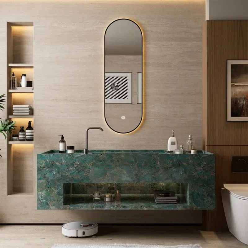 Rock slab integrated basin hanging rock slab bathroom cabinet combination