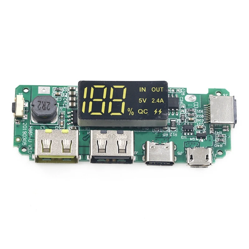 ABSU 3Pcs Lithium Battery Charger Board LED Dual USB 5V 2.4A Type-C USB Mobile Power Bank 18650 Charging Module Circuit